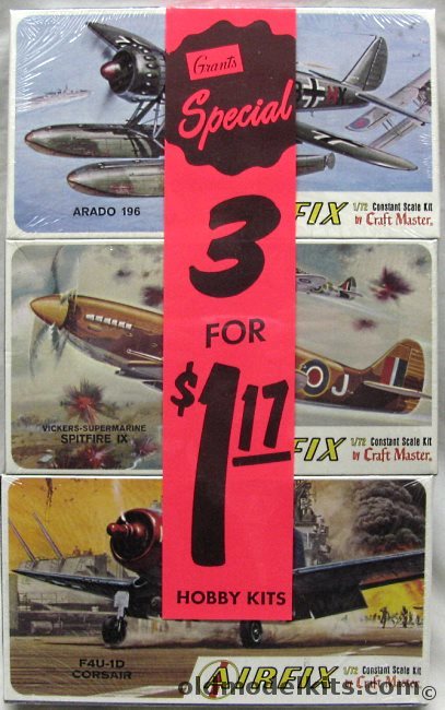 Airfix 1/72 1209-50 Arado Ar-196 / 1222-50 Spitfire IX / 1201-50 F4U-1D Corsair Gift Set plastic model kit